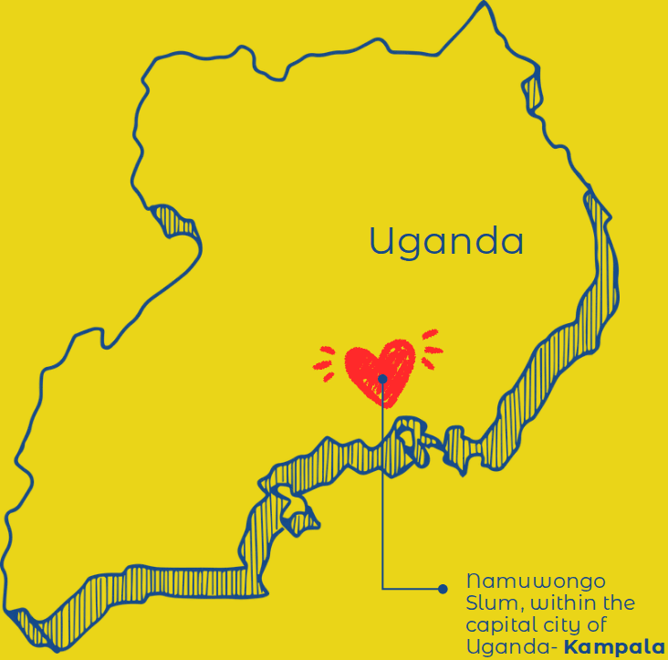 Map of Uganda marking Namuwongo Slum in Kampala